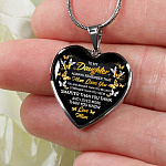 Mom to My Daughter Always Remember that Mom Loves You You Are Braver Than You Believe Heart Pendant Necklace - Heart Luxury Necklace (Silver)