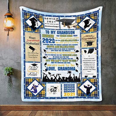 Alternative view of Grandma To My Grandson Senior 2021 You Were Born When The World Pandemic Class Of 2021 Fleece Blanket