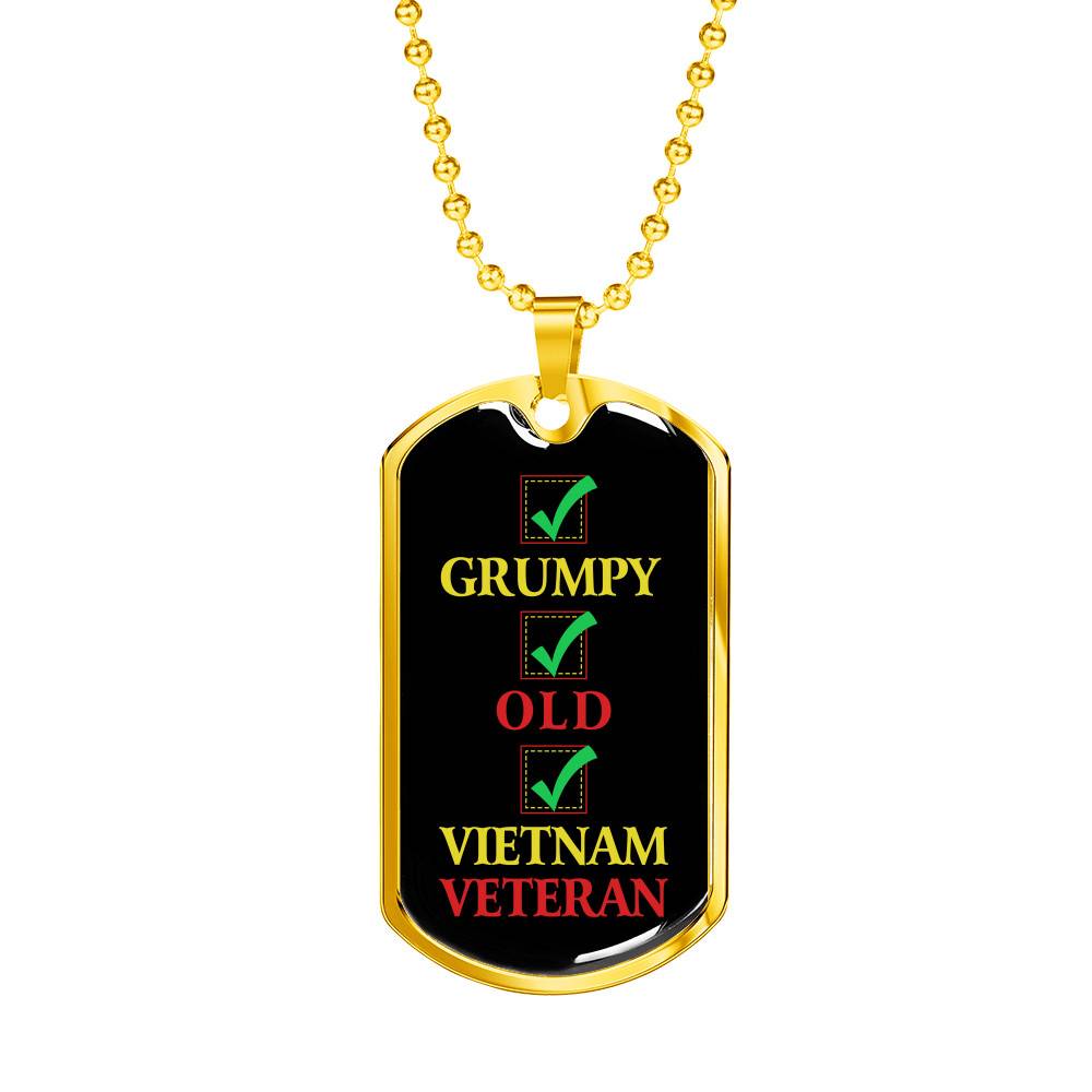 Grumpy Old Vietnam Veteran US Army Soldier Dog Tag Pendant Necklace - Dog Tag (Gold Plated)