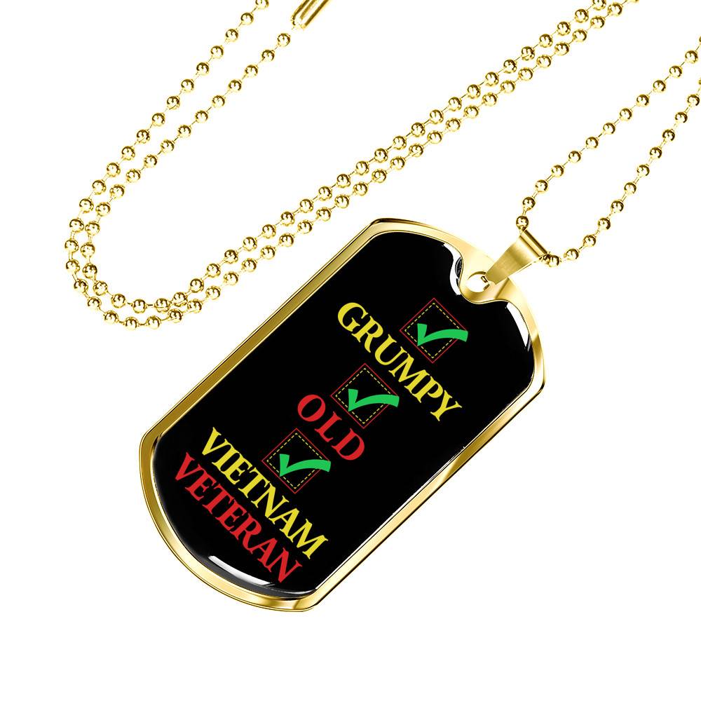 Grumpy Old Vietnam Veteran US Army Soldier Dog Tag Pendant Necklace - Dog Tag (Gold Plated)