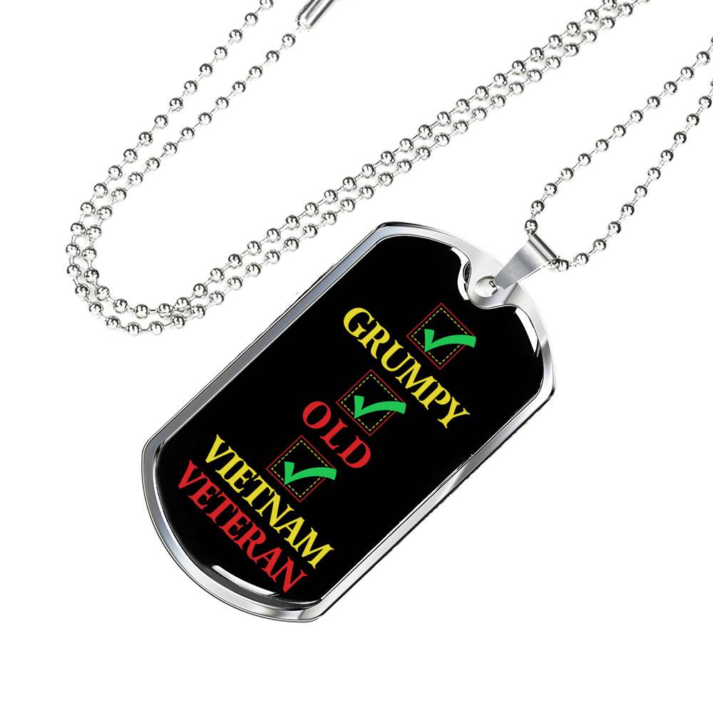 Grumpy Old Vietnam Veteran US Army Soldier Dog Tag Pendant Necklace - Dog Tag (Silver)