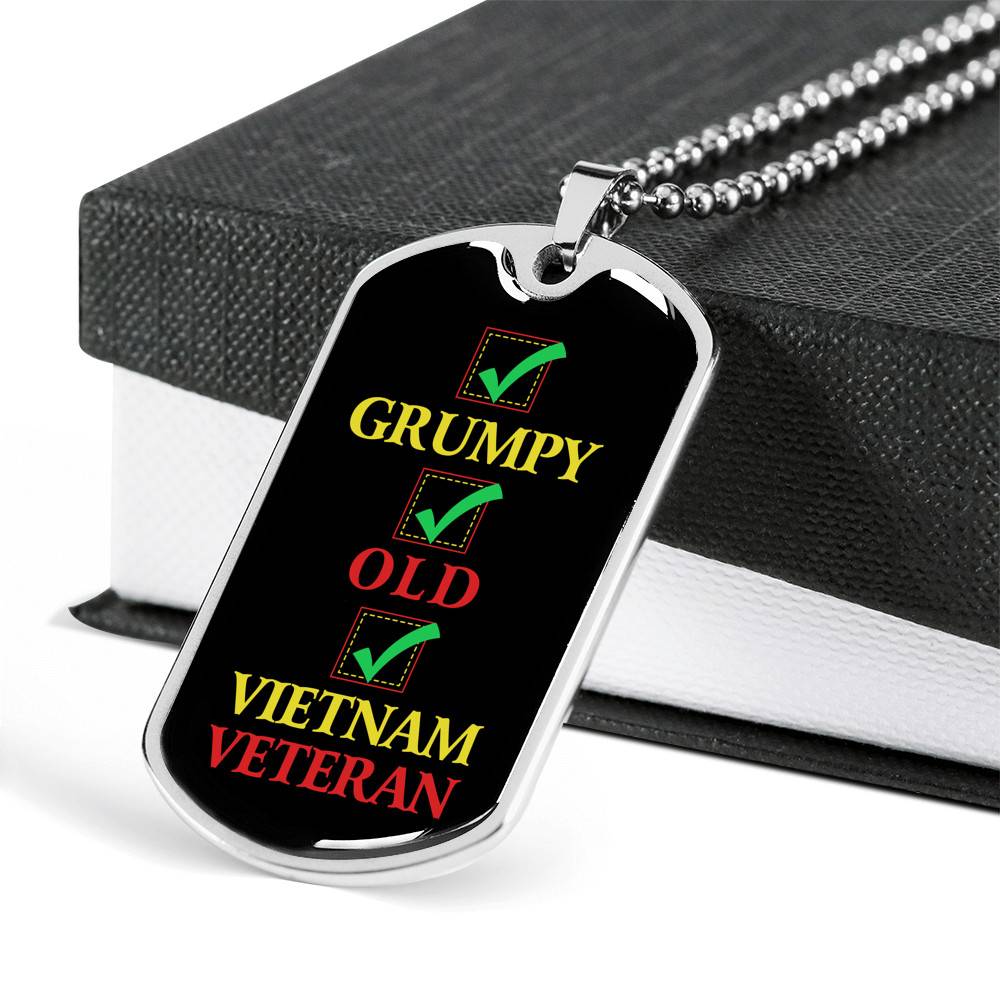 Grumpy Old Vietnam Veteran US Army Soldier Dog Tag Pendant Necklace - Dog Tag (Silver)