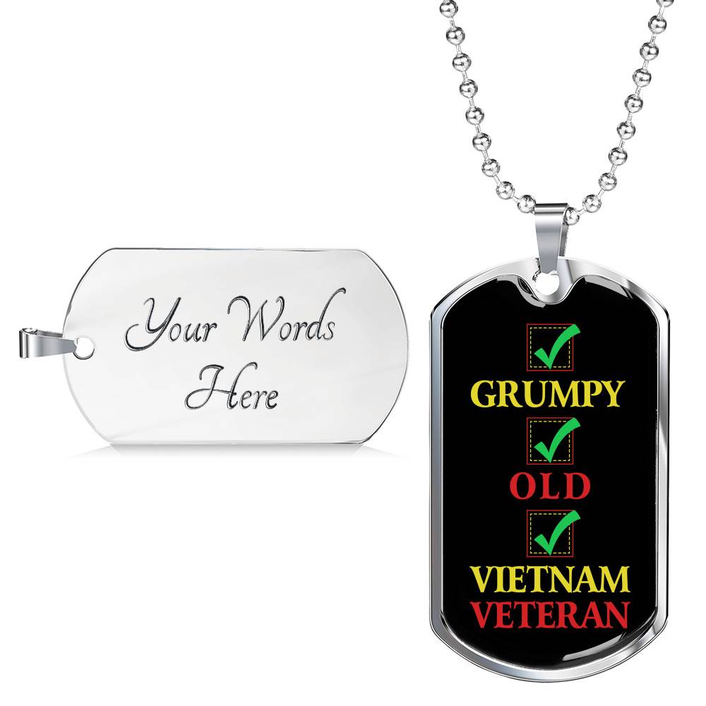 Grumpy Old Vietnam Veteran US Army Soldier Dog Tag Pendant Necklace - Dog Tag (Silver)