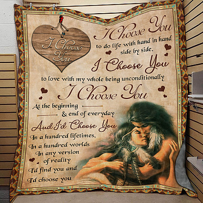 Alternative view of Native American Couple I Choose You To Do Life With Hand In Hand Side By Side Fleece Blanket - Mink Sherpa Blanket