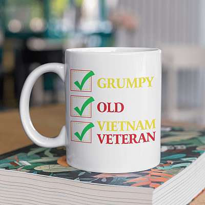 Alternative view of Grumpy Old Vietnam Veteran US Army Soldier Ceramic Coffee Mug-Beer Stein-Water Bottle-Color Changing Mug