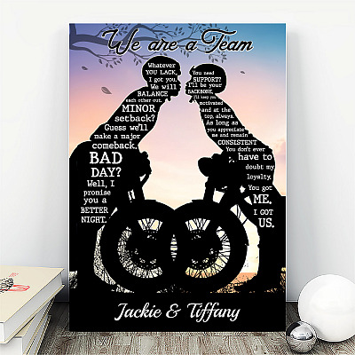 Alternative view of Personalized Kissing Motorcycle Couple We're A Team Gallery Wrapped Framed Canvas Prints - Unframed Poster