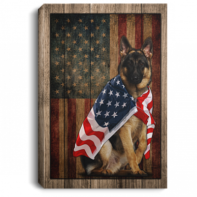 German Shepherd American Flag Patriotic Framed Canvas Prints - German Shepherd Unframed Poster, White, 0.75'' Framed Canvas