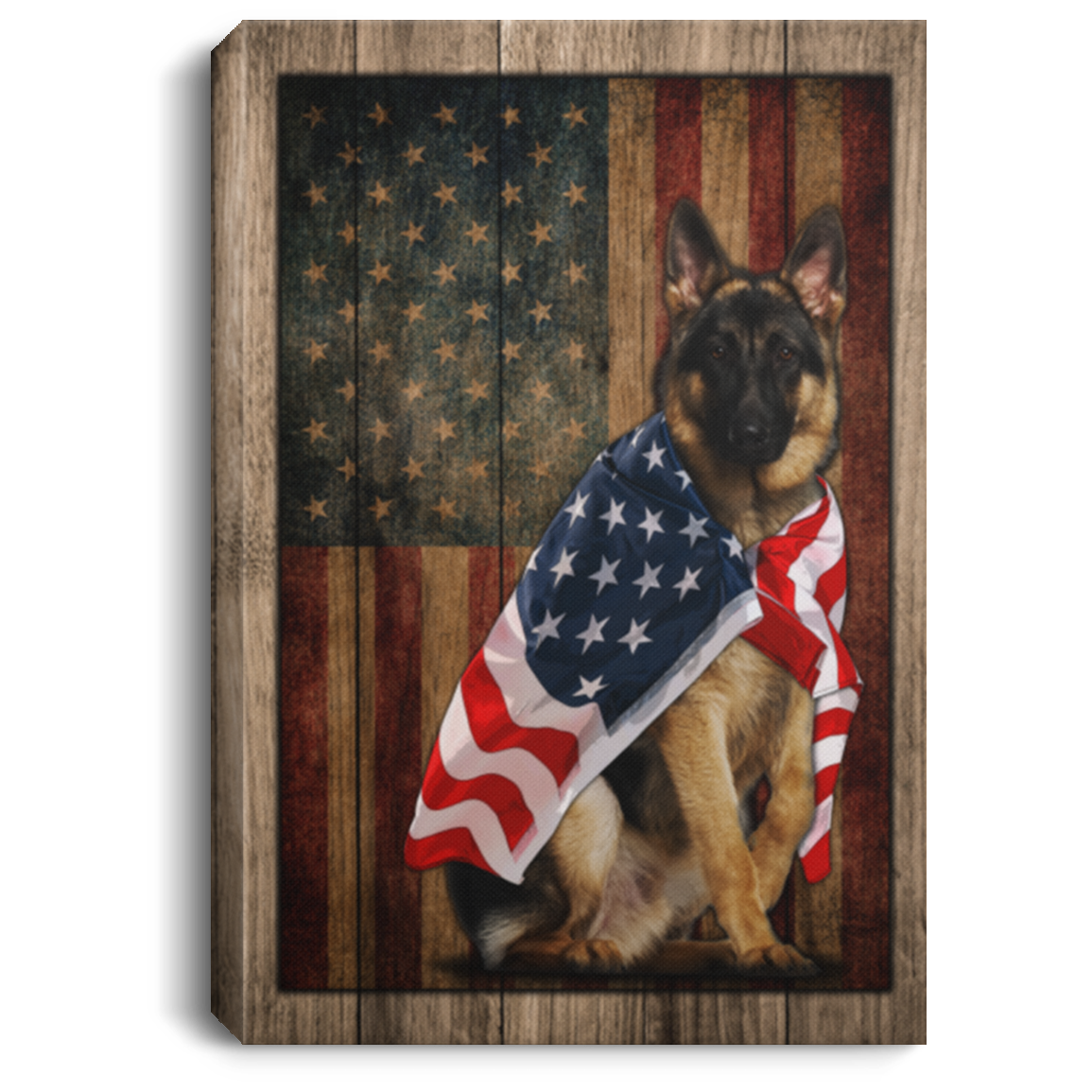 German Shepherd American Flag Patriotic Framed Canvas Prints - German Shepherd Unframed Poster, White, 0.75'' Framed Canvas