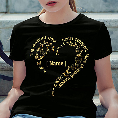 Alternative view of Personalized The Moment Your Heart Stopped Mine Changed Forever Butterfly Memorial T-Shirt - V-Neck Shirt
