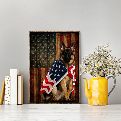Alternative view of German Shepherd American Flag Patriotic Framed Canvas Prints - German Shepherd Unframed Poster