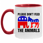 Defund Politicians Please Don't Feed the Animals - Liberals Republican Political Accent Mug, White/Red, 11 oz. Accent Mug