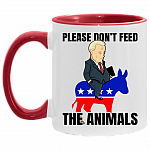 Defund Politicians Please Don't Feed the Animals - Anti Biden Liberals Tears Accent Mug, White/Red, 11 oz. Accent Mug