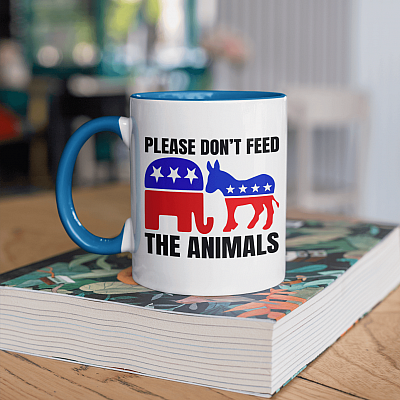 Alternative view of Defund Politicians Please Don't Feed the Animals - Liberals Republican Political Accent Mug