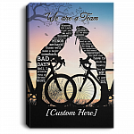 Personalized Kissing Biking Couple We're A Team Gallery Wrapped Framed Canvas Prints - Unframed Poster, White, 0.75'' Framed Canvas