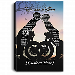 Personalized Kissing Motorcycle Couple We're A Team Gallery Wrapped Framed Canvas Prints - Unframed Poster, White, 0.75'' Framed Canvas
