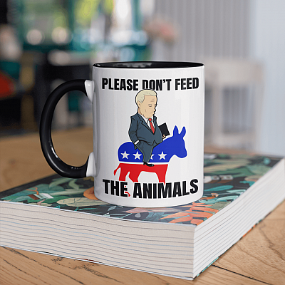 Alternative view of Defund Politicians Please Don't Feed the Animals - Anti Biden Liberals Tears Accent Mug