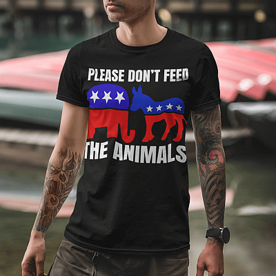 Alternative view of Defund Politicians Please Don't Feed the Animals - Liberals Republican Political T-Shirt - V-Neck Tee