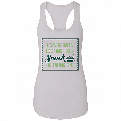 Torn Between Looking Like a Snack or Eating One Snack Lovers Cotton Tank Top Tee - Ladies Racerback Tank, White, Ladies Racerback Tank