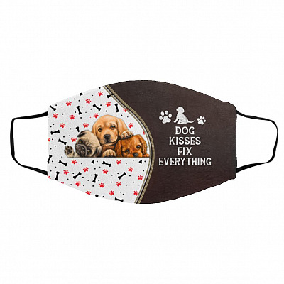 Dog Kisses mask, White, Cloth Face Cover – Medium/Large