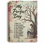 Girl Reading Book My Perfect Day Wake Up Read Books Floral Gallery Wrapped Framed Canvas Prints - Unframed Poster, White, 0.75'' Framed Canvas