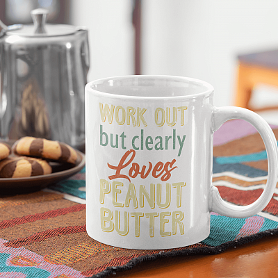 Alternative view of Vintage Works Out but Clearly Loves Peanut Butter Ceramic Coffee Mug - Beer Stein - Water Bottle - Color Changing Mug