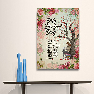 Alternative view of Girl Reading Book My Perfect Day Wake Up Read Books Floral Gallery Wrapped Framed Canvas Prints - Unframed Poster