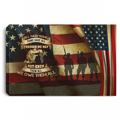 All Gave Some Some Gave All American Flag Soldier Wrapped Framed Canvas Prints - Unframed Poster - Home Decor Wall Art, White, 0.75'' Framed Canvas