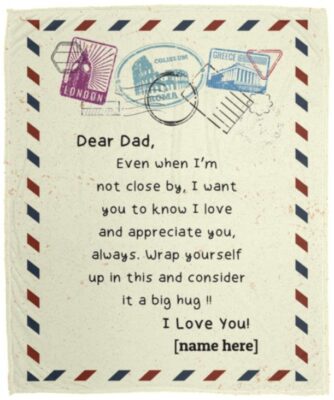 Personalized Dear Dad Elanket, White, Cozy Plush Fleece Blanket - 50x60