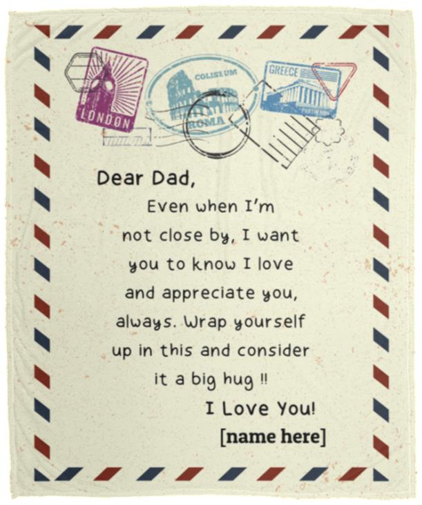 Personalized Dear Dad Elanket, White, Cozy Plush Fleece Blanket - 50x60