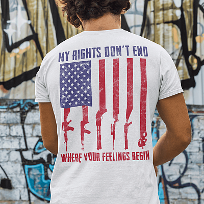Alternative view of My Rights Don't End Where Your Feelings Begin Print on Back Plaint Front T-Shirt - Pro American Flag Shirt