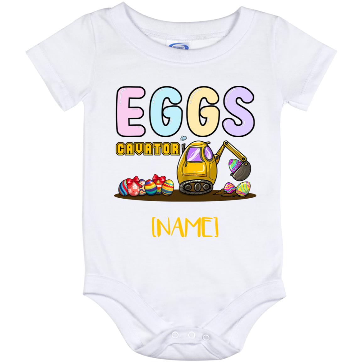 Personalized Eggs-Cavator, White, Baby Onesie - 12 Month