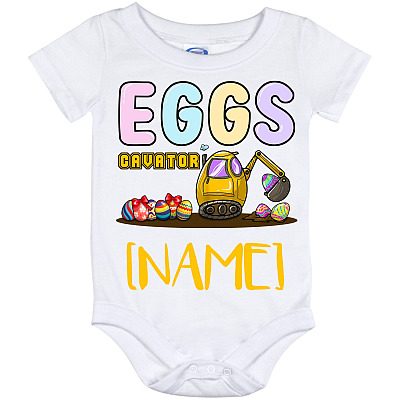 Alternative view of Personalized Eggs-Cavator Easter Egg Hunting Bunny Riding Excavator Baby Onesie - Toddler Infant Bodysuit