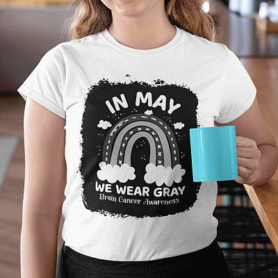 Alternative view of Rainbow In May We Wear Gray Brain Cancer Awareness Bright T-shirt - V-neck - Cancer Grey Ribbon Shirt
