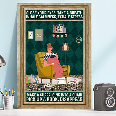 Alternative view of Close Your Eyes Take a Breath Inhale Calmness Exhale Stress Gifts for Bookworms Framed Canvas - Unframed Poster