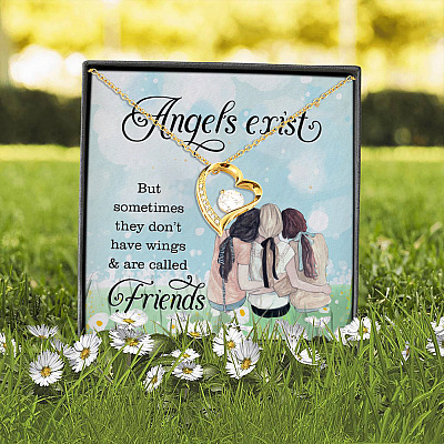 Angels Exist Sometimes They Don't Have Wings and Called Friends Trio Forever Love Pendant Necklace