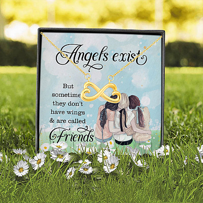 Alternative view of Angels Exist Sometimes They Don't Have Wings and Called Friends Trio Infinity Heart Pendant Necklace