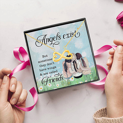 Angels Exist Sometimes They Don't Have Wings and Called Friends Trio Infinity Heart Pendant Necklace