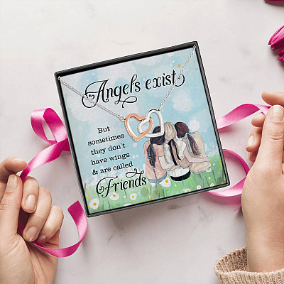 Angels Exist Sometimes They Don't Have Wings and Called Friends Trio Interlocking Hearts Pendant Necklace