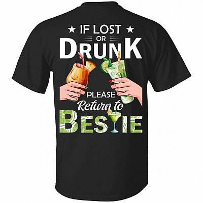 If Lost Or Drunk Please Return To Bestie Margarita Best Friend BFF Matching Print On Back Only T-shirt, Black, Unisex T-Shirt