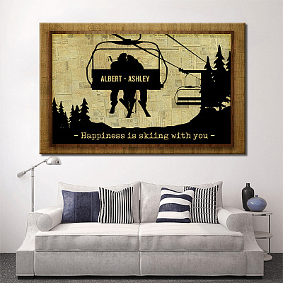 Alternative view of Personalized Happiness Is Skiing With You Gallery Wrapped Framed Canvas Prints - Unframed Poster - Wall Art
