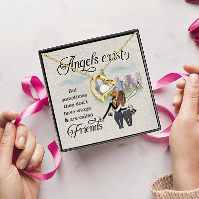 Alternative view of Angels Exist and Sometimes They Don't Have Wings and Called Friends - Two Friends Forever Love Pendant Necklace