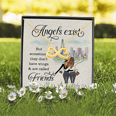 Alternative view of Angels Exist and Sometimes They Don't Have Wings and Called Friends - Two Friends Infinity Heart Pendant Necklace