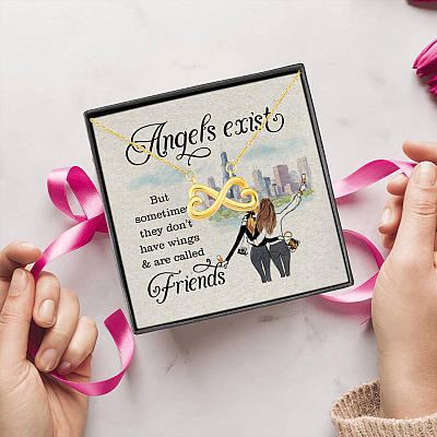 Angels Exist and Sometimes They Don't Have Wings and Called Friends - Two Friends Infinity Heart Pendant Necklace