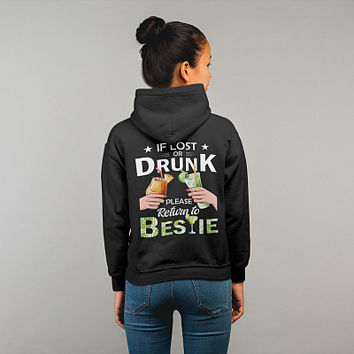 Alternative view of If Lost Or Drunk Please Return To Bestie Margarita Best Friend BFF Print On Back Only Hoodie - Sweatshirt
