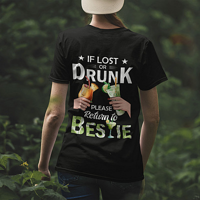 Alternative view of If Lost Or Drunk Please Return To Bestie Margarita Best Friend BFF Matching Print On Back Only T-shirt