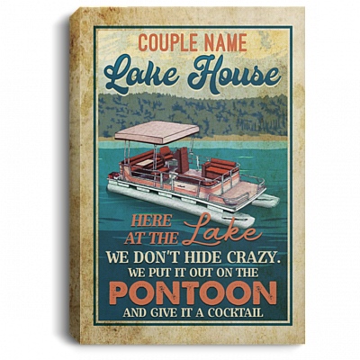 Personalized Pontoon Boat Couples Framed Canvas Prints - Lake House Pontoon Boat Gift for Couple Unframed Poster, White, 0.75'' Framed Canvas