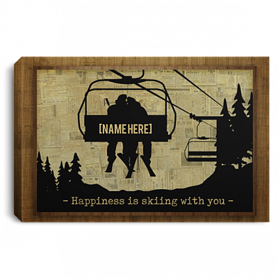 Personalized Happiness Is Skiing With You Gallery Wrapped Framed Canvas Prints - Unframed Poster - Wall Art, White, 0.75'' Framed Canvas