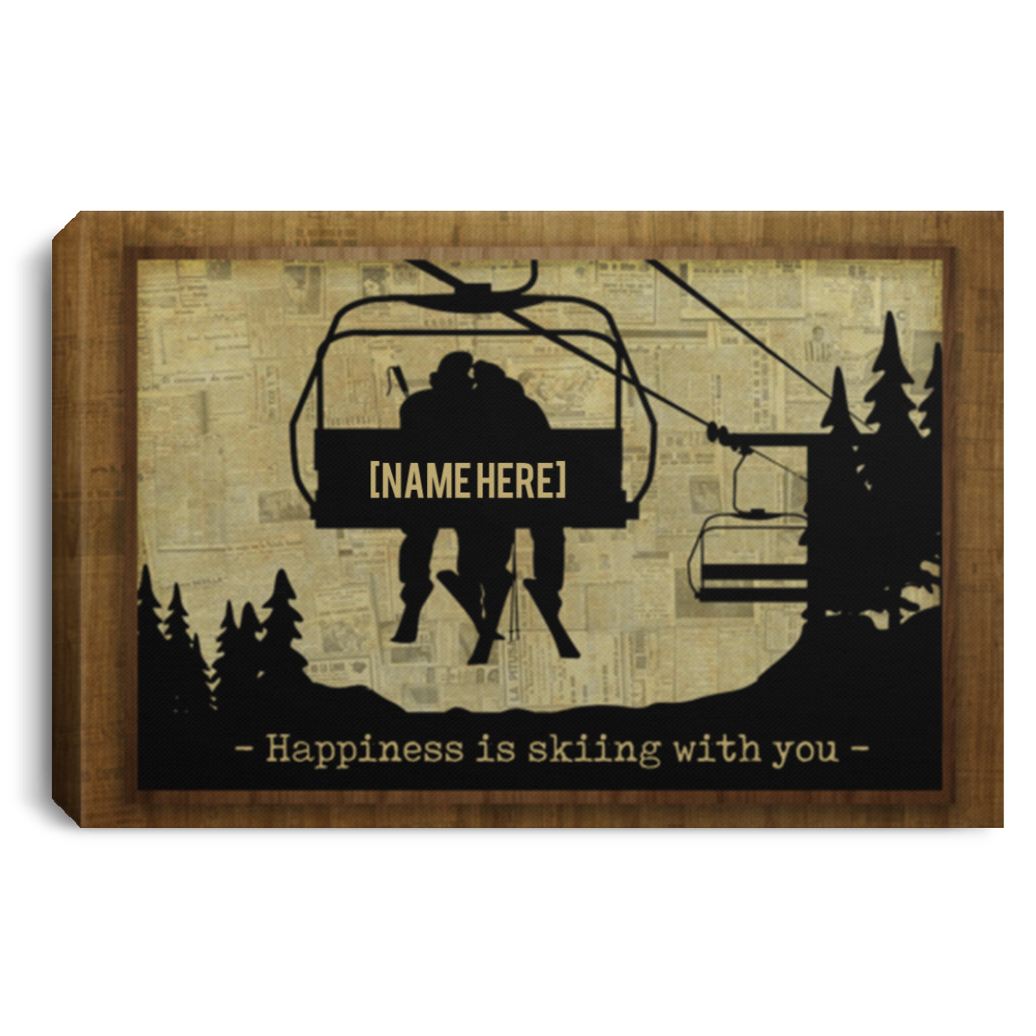 Personalized Happiness Is Skiing With You Gallery Wrapped Framed Canvas Prints - Unframed Poster - Wall Art, White, 0.75'' Framed Canvas