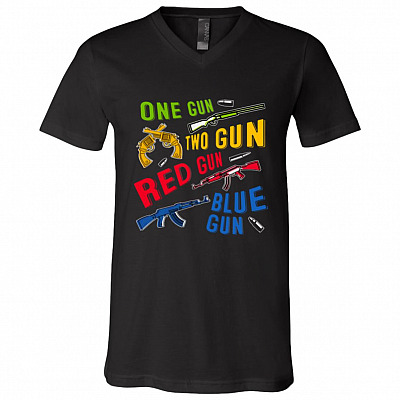 One Gun Two Gun Red Gun Blue Gun T-shirt - V-neck Tee - Gun Rights Shirt - 2nd Amendment Shirt, Black, V-Neck T-Shirt