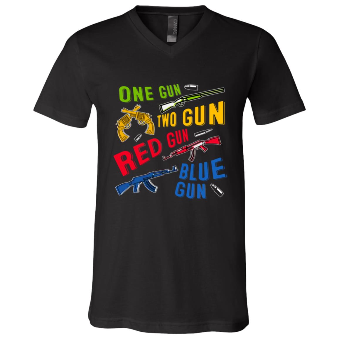 One Gun Two Gun Red Gun Blue Gun T-shirt - V-neck Tee - Gun Rights Shirt - 2nd Amendment Shirt, Black, V-Neck T-Shirt